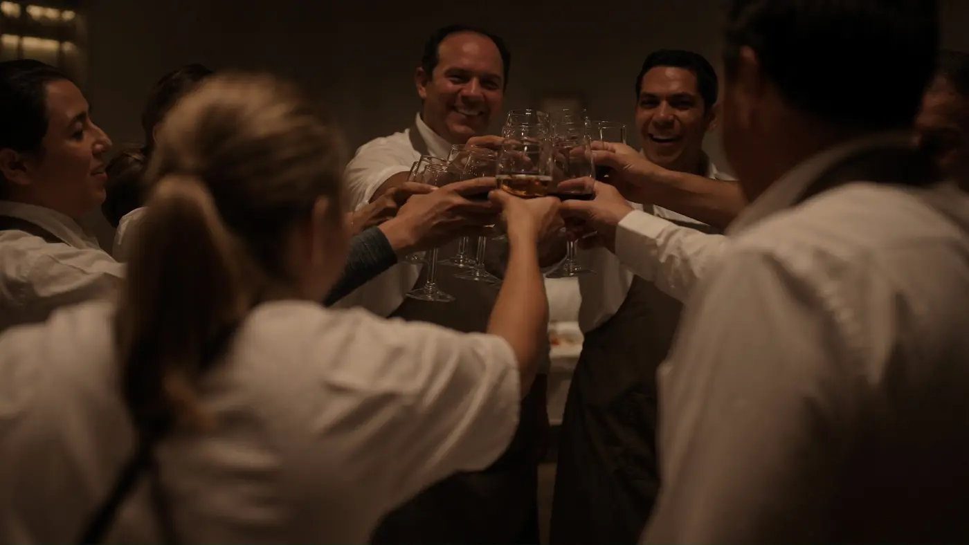El equipo del restaurante brinda